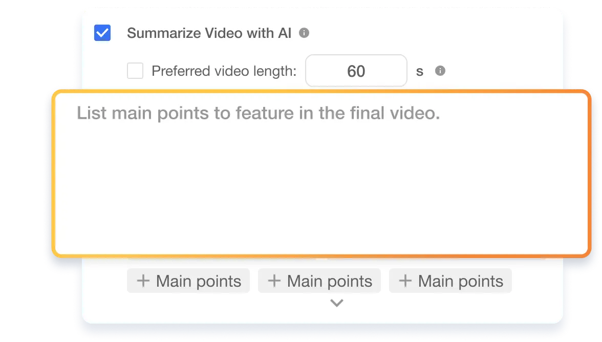 AI Video Summary - Guide AI to create tailored summaries by defining the focus and preferred video length.